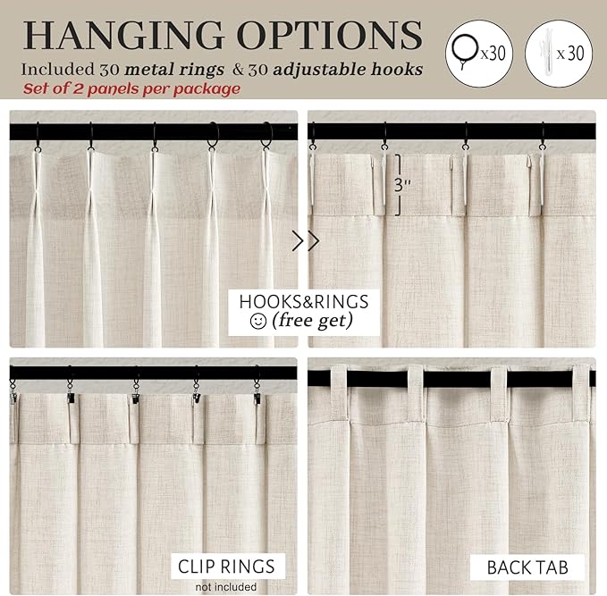 Extra Wide Semi Sheer Linen Curtains 96 Inch Long 2 Panels Set - Image 5