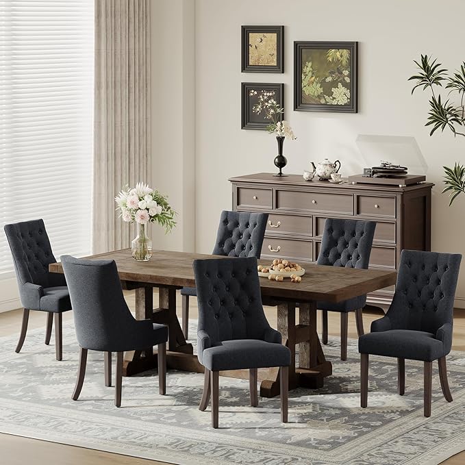 COLAMY Fabric Side Dining Chairs Set of 6, Wingback Upholstered Dining Room by COLAMYHOME