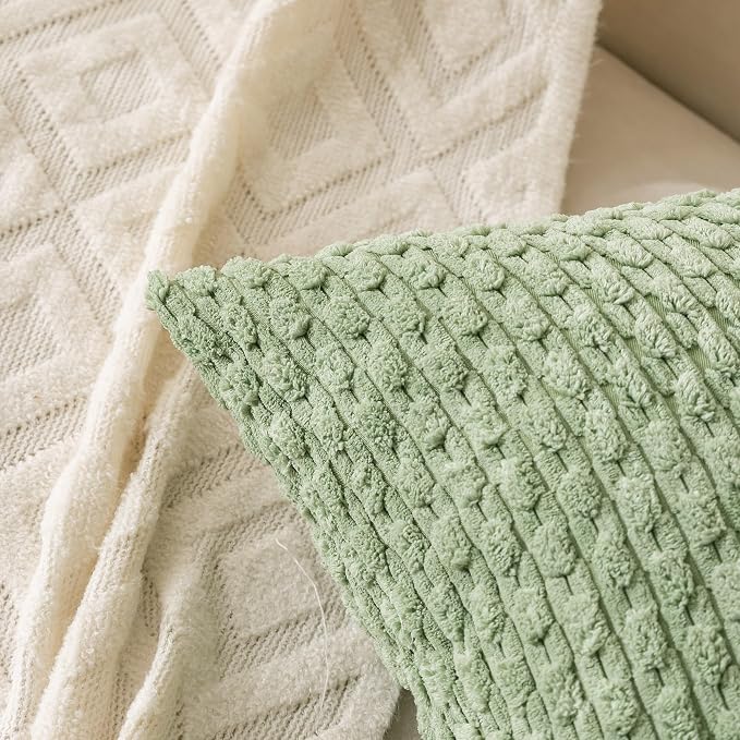 Set of 4 Sage Forest Green Decorative Throw Pillow Covers 18x18 Inch Corduroy - Image 6