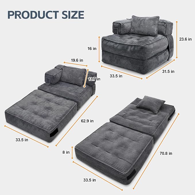Folding Sofa Bed Chair with Armrests, Convertible Futon Couch Sleeper Chair - Image 2