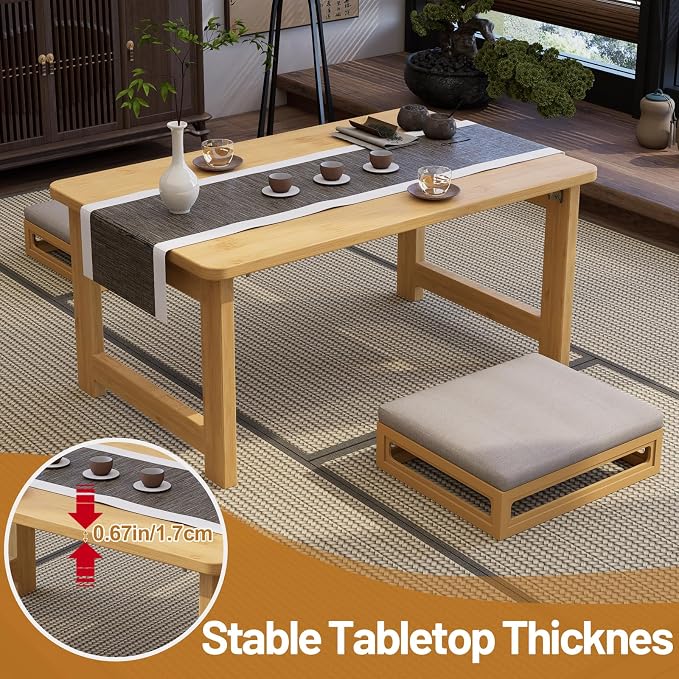 Japanese Floor Table, Bamboo Folding Coffee Table, Portable Solid Wood Japanese - Image 4