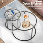 aboxoo Gold Nesting Coffee Table Set of 2, Small Glass Round Nesting Tables - Image 3