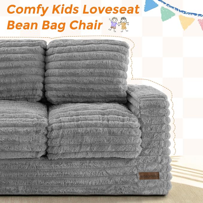 MAXYOYO Extra Wide Kids Bean Bag Chair, Comfy Faux Fur Bean Bag Sofa - Image 9