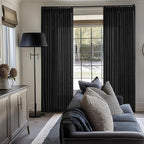 Black Pinch Pleated Linen Semi Sheer 102 Inch Curtains 2 Panels | Light - Image 7