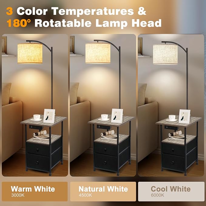 PESRAE Floor Lamp with Table & 2 Drawers, End Table with 3 Color Temperature - Image 4
