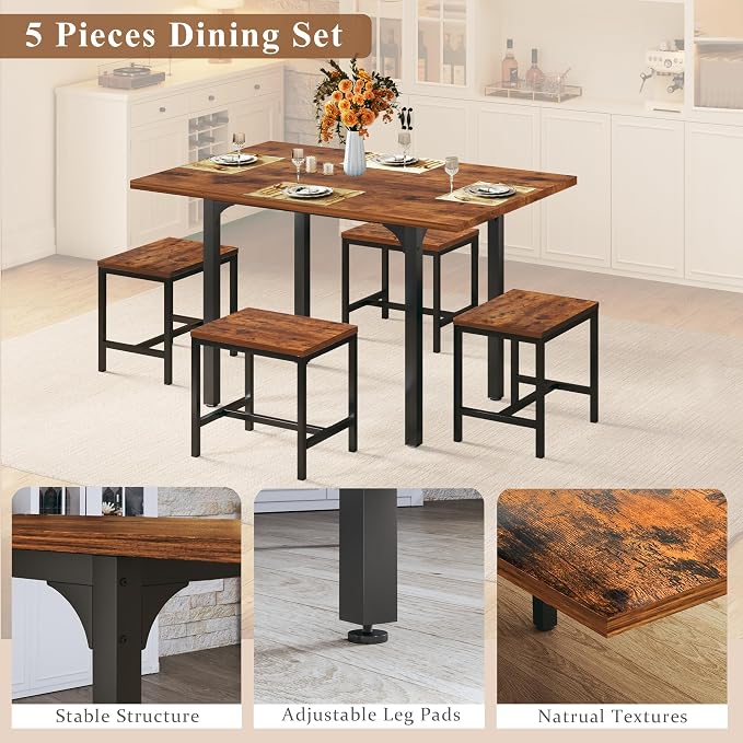 HUAHUU Dining Table Set for 4, Extendable Kitchen Table Chairs Set of 4 - Image 6