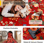 Floral Washable 8x10 Area Rugs Red/Orange | Flower Carpet Print Boho Cute Non - Image 3