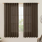 Dark Brown Semi Sheer Linen Curtains 60 Inch, 2 Panels | Light Filtering by LAMIT