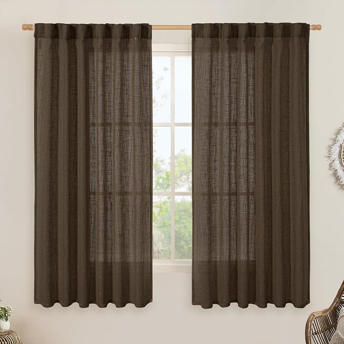 Semi Sheer Linen Curtains 63 Inch by LAMIT