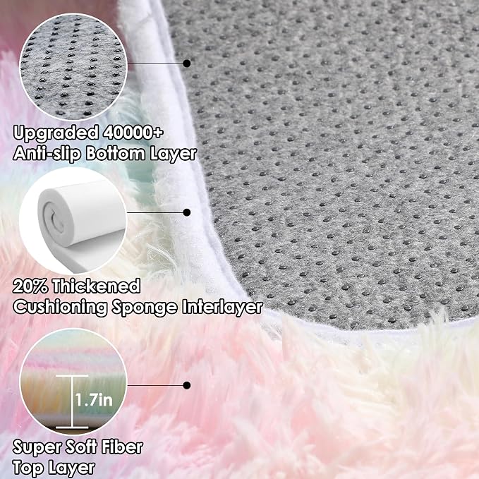 Rainbow Area Rugs for Girls Bedroom, 4x6 Fluffy Bedside Colorful Rug, Cute Soft - Image 4