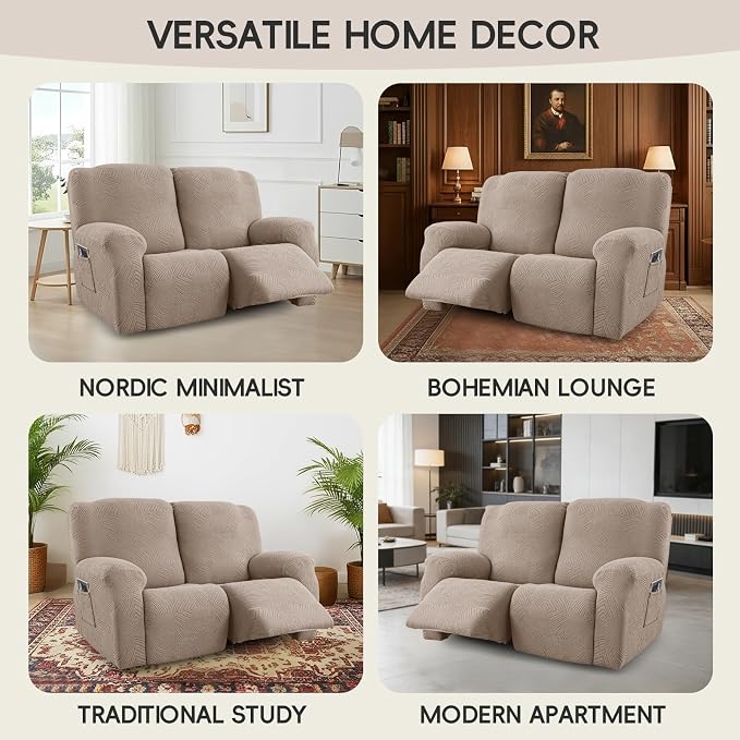 Recliner Loveseat Covers with Console, 6-Piece Stretch Geometric Strokes - Image 7
