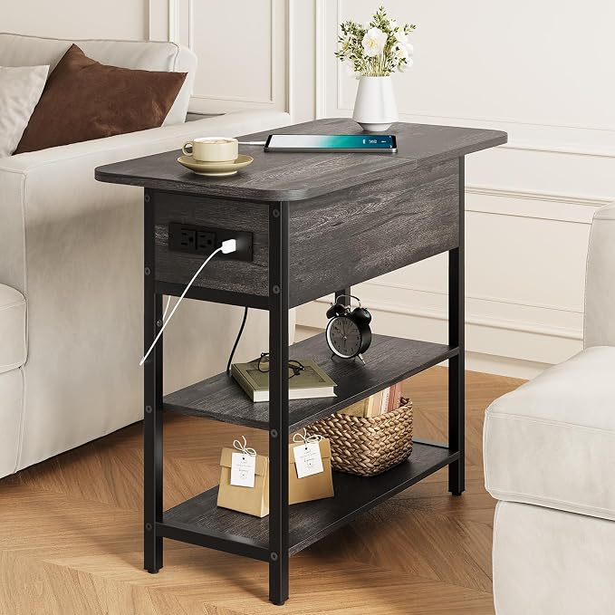 Yoobure End Table with Charging Station, Flip Top Side Table with USB Ports and - Image 2