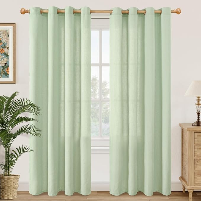 YoungsTex 80 Inch Length Sage Linen Curtains by YoungsTex