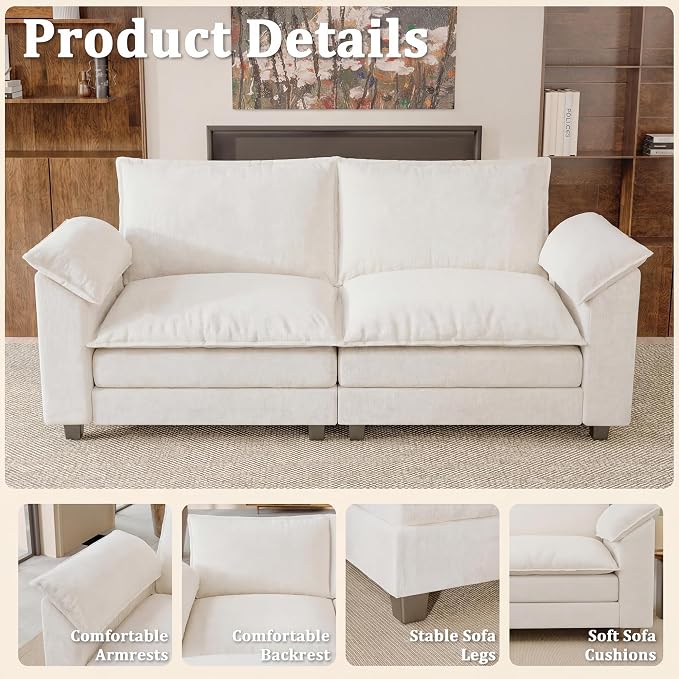 Modern Loveseat Sofa Chenille Cloud Couch - Image 3