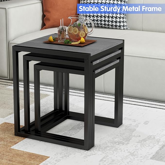 Nesting Table Set of 3 Side Tables, Modern Coffee Table Stacking End Table - Image 5