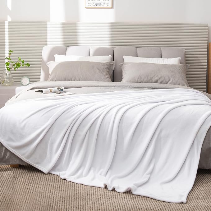 BEDELITE Fleece Blanket Soft Plush King Size Bed Blanket White 108"x90" | Ultra - Image 8