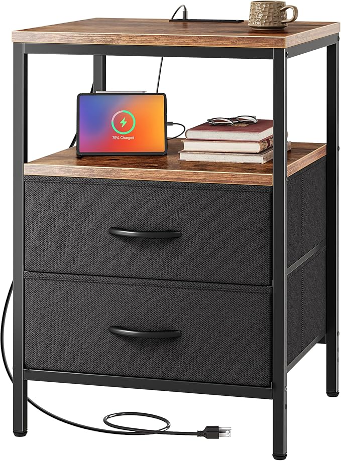 Huuger Night Stand with Charger Station, 27.7 Inch Tall Nightstand, Bed Side - Image 9