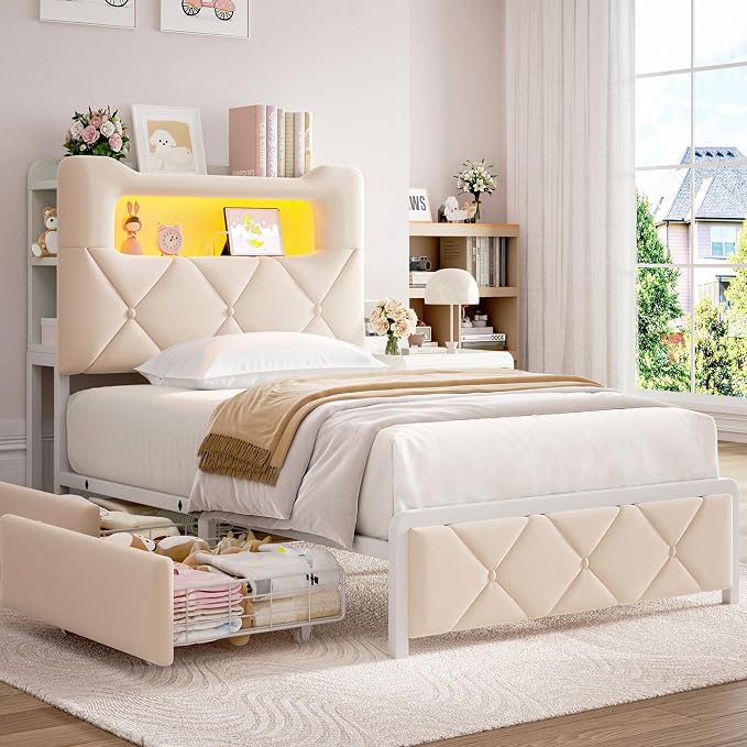 Twin Upholstered LED Bed Frame by JOCOEVOL