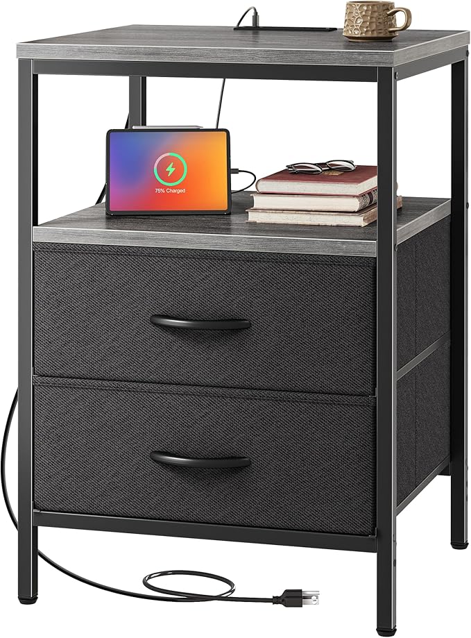 Huuger Night Stand with Charger Station, 27.7 Inch Tall Nightstand, Bed Side by Huuger