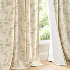 Blackout Vintage Floral Linen Curtains Green on Beige 50×90 2 Panels | Elisa - Image 9