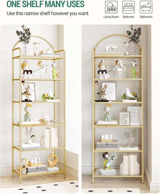 Hzuaneri Bookcase Bookshelf, Tempered Glass Bookshelves, Slim Shelving Unit - Image 4
