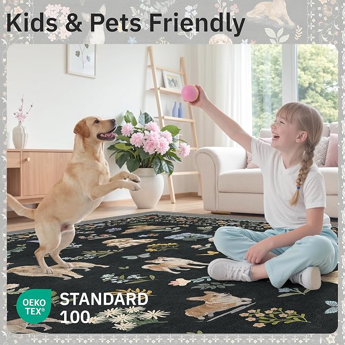 Soalmost 2x3 Dog Rugs for Entryway, Washable Door Mat Animal Soft Rug Black | - Image 8