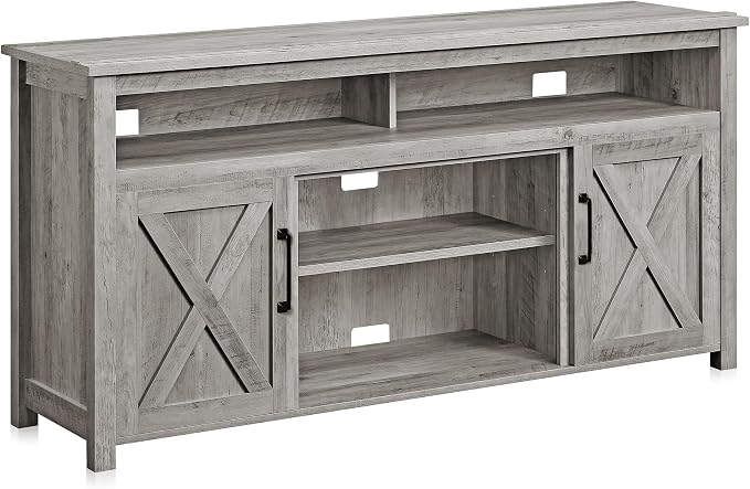 BELLEZE Modern 58 Inch Barn Door Wood TV Stand & Media Entertainment Center by BELLEZE