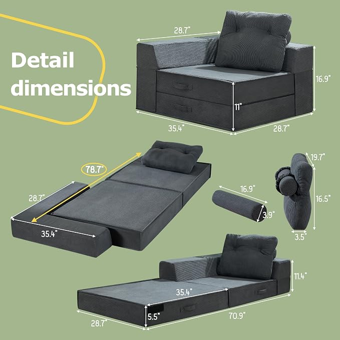 Folding Sofa Bed, 4 in 1 Convertible Sleeper Chair - Image 2