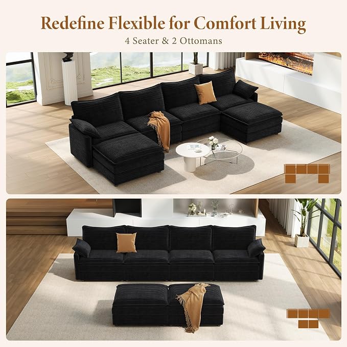 Vesgantti 142" U Shaped Sectional Couch, Comfy Cloud Modular Sectional Sofa - Image 7