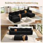 Vesgantti 142" U Shaped Sectional Couch, Comfy Cloud Modular Sectional Sofa - Image 7