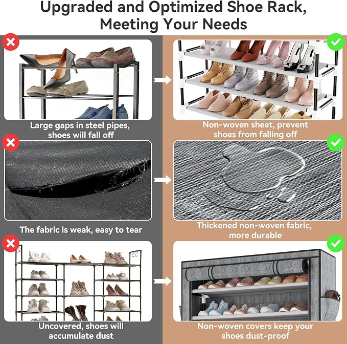 LANTEFUL Shoe Rack with Covers 10 Tier Tall Shoe Rack Organizer Large Capacity - Image 7