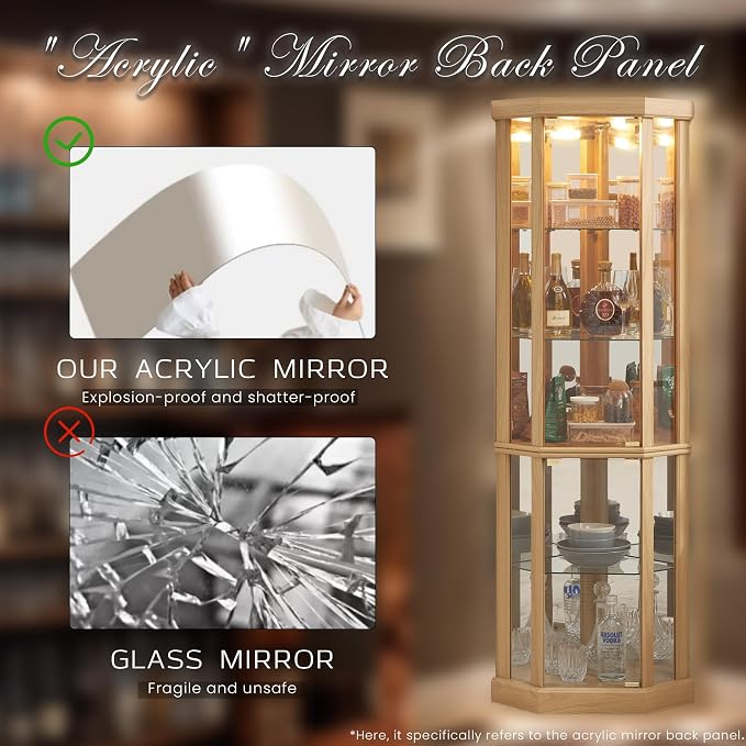Corner Curio Cabinet, Light Bulb Inclued, Wine Bar China Cabinet - Image 3