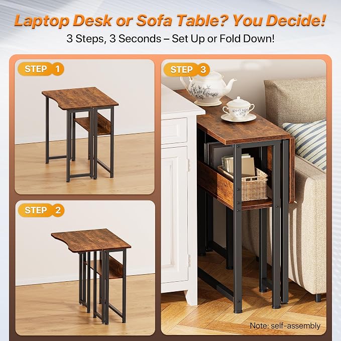 Huuger Folding Desk with Storage Shelf, 23.6 Inch Foldable Computer Table - Image 4