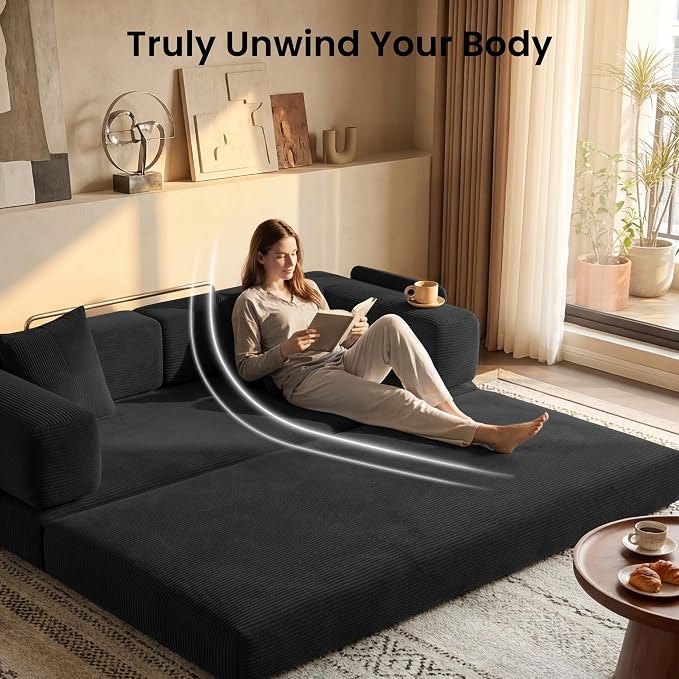 78.8" Convertible Sofa Bed, Corduroy Futon Couch - Image 5