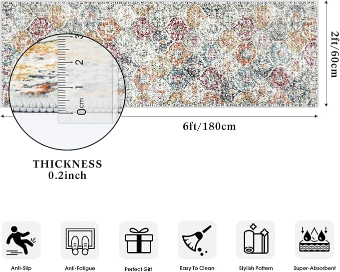 Lahome Moroccan Hallway Runner Rug, 2x6 Kitchen Runner Rugs Washable | Bthroom - Image 2