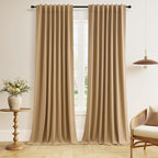 100% Blackout Linen Curtains 96 Inch Length 2 Panels Set by Guken