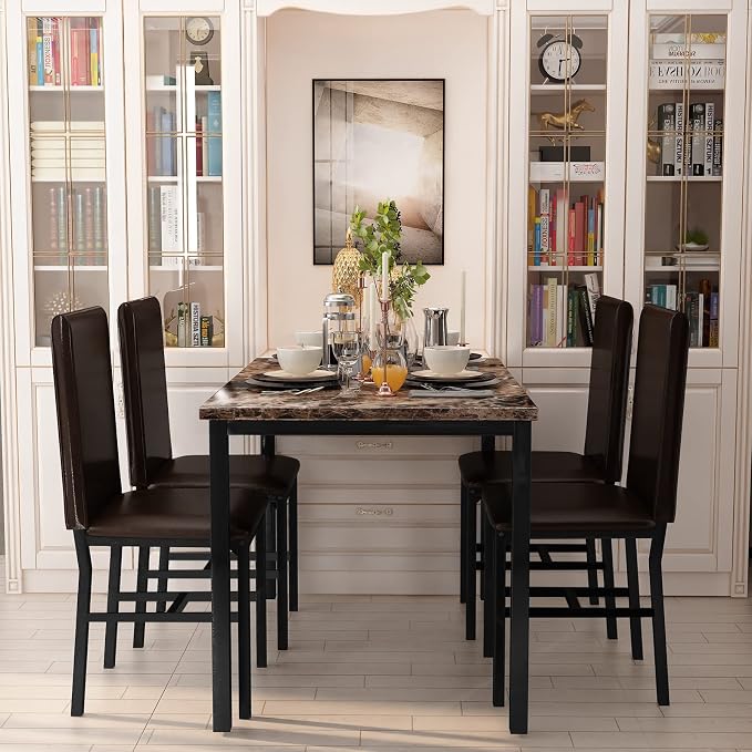 AWQM 5 Piece Dining Table Set for 4, Faux Marble Kitchen Table and Chairs for 4 - Image 9