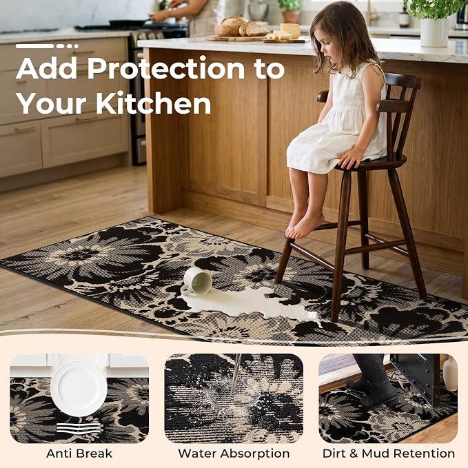 Findosom Hallway Runner Rug 3x10, Non Slip High-Low Textured Floral Washable - Image 5