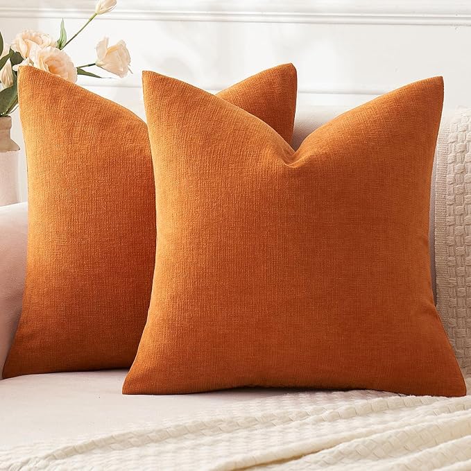 MIULEE Fall Orange Chenille Couch Throw Pillow Covers, 16x16 | Set of 2 by MIULEE