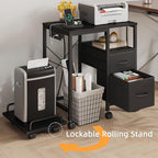 YAOHUOO Printer Stand with Power Outlet/Fabric Drawers, Printer Cabinet with - Image 2