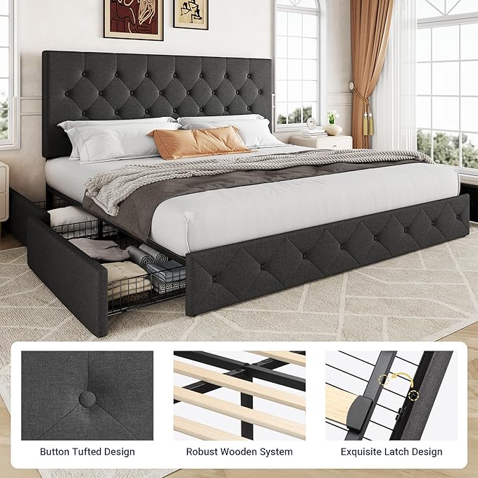 Allewie Upholstered King Size Platform Bed Frame - Image 6