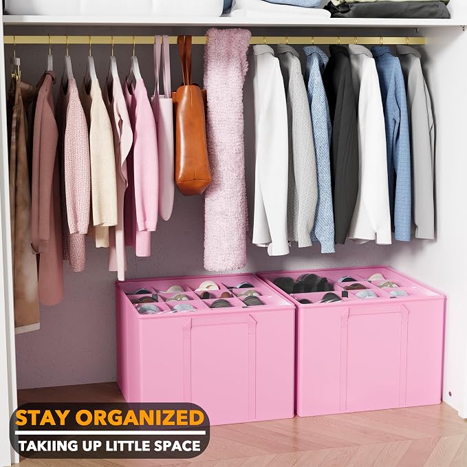 SpaceAid Shoe Organizer for Closet, 2 Pack Foldable Shoe Storage Containers - Image 6