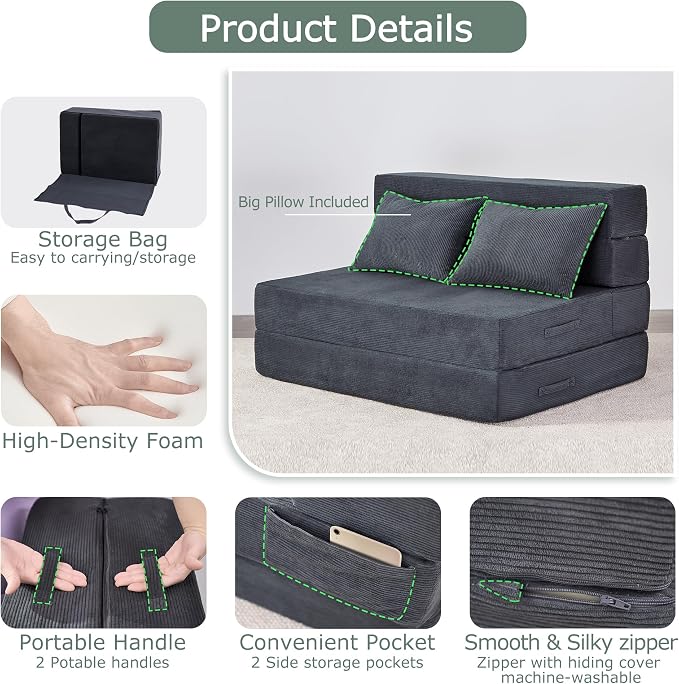 Folding Sofa Bed, 4 in 1 Convertible Sleeper Chair - Image 7
