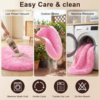 duduta Hot Pink Faux Fur Sheepskin Round Rug 4x4 ft, Fluffy Shag Circle Rug | - Image 4