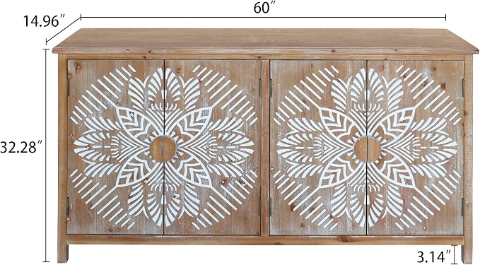 LKTART 60" Sideboard Buffet Cabinet, Vintage Accent Credenza Storage - Image 2
