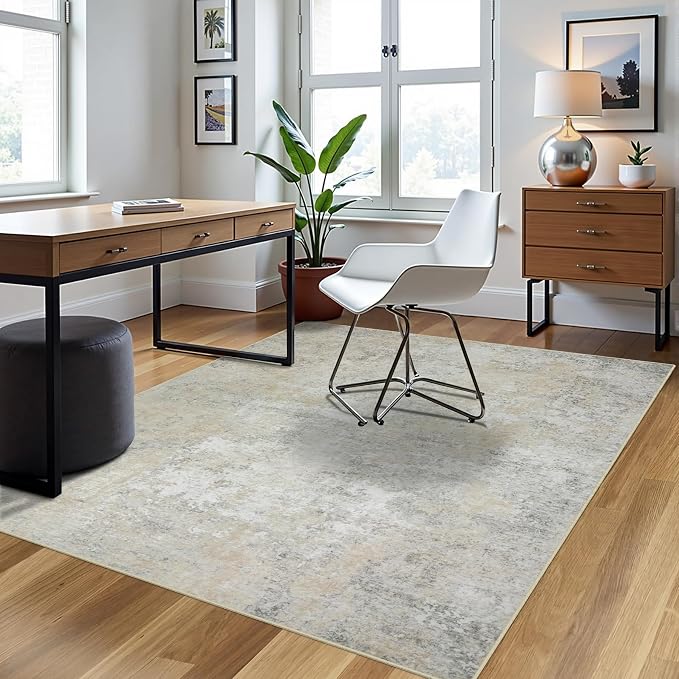 4x6 Area Rugs for Living Room Washable Bedroom Dining Room Beige Grey | Modern - Image 3