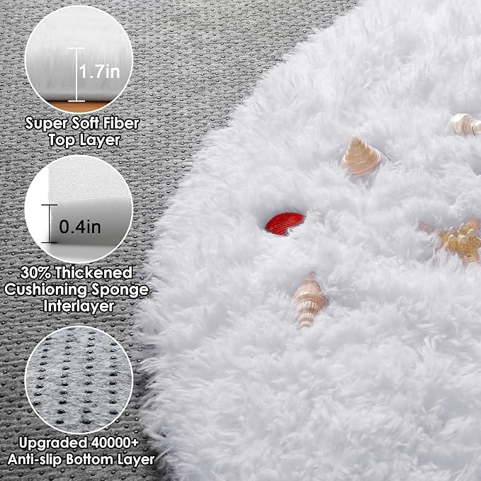White Round Area Rug 4ft, Soft Bedroom Circle Rugs Floor Mat - Image 2