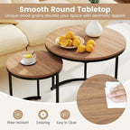Giantex Nesting Coffee Table Set of 2, Round Stacking Side Tables w/Wooden - Image 6