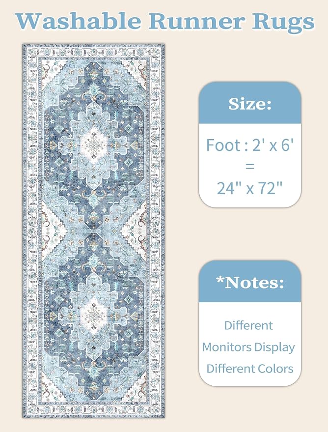 SERISSA 2x6 Washable Non Slip Boho Runner Rug - Image 6