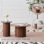 Round Nesting Coffee Table Set of 2 Mid Century Modern Wood Round Coffee Tables - Image 6